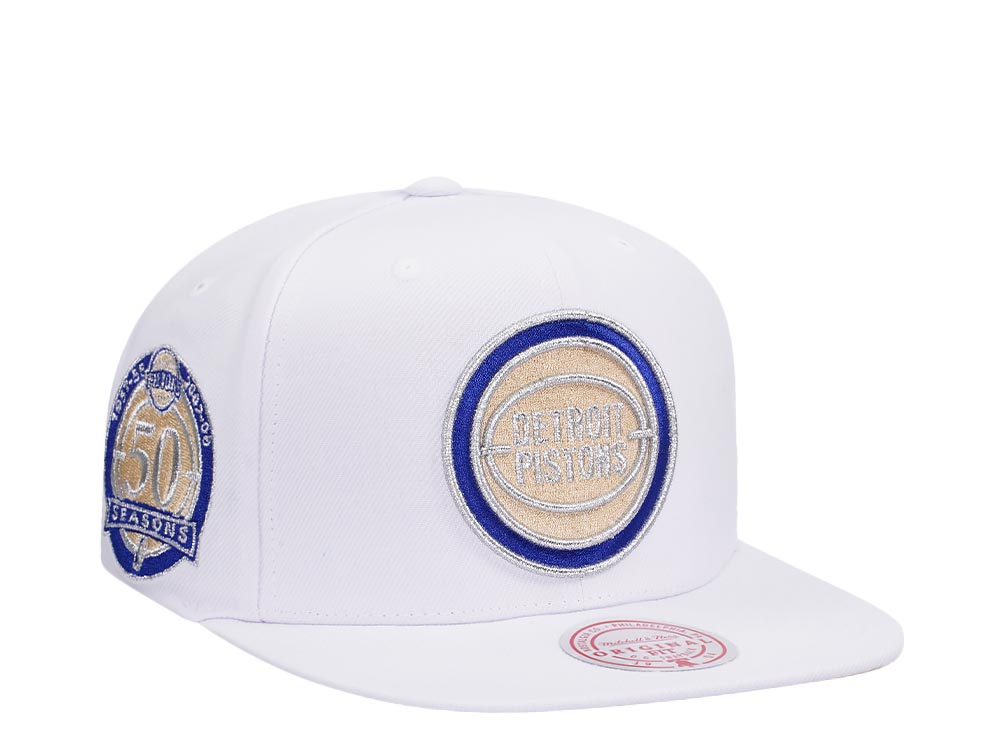 Mitchell & Ness Detroit Pistons 50th Anniversary Winter White Hardwood Classic Snapback Cap