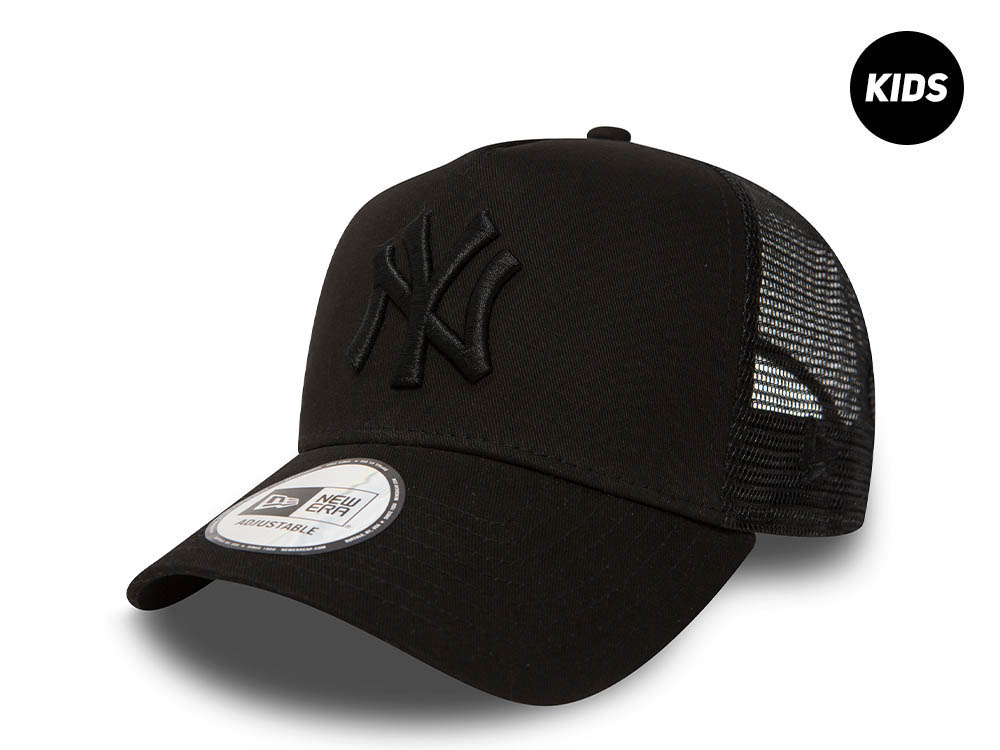 New Era New York Yankees Black and Black A Frame Trucker Kids 9Forty Strapback Cap