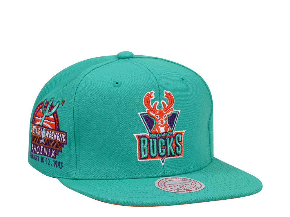 Mitchell & Ness Milwaukee Bucks Desert Green Hardwood Classic All Star Weekend Snapback Cap