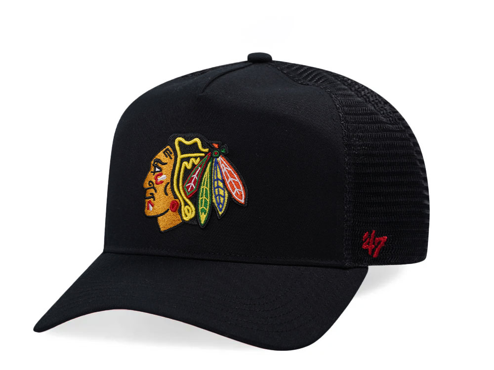 47Brand Chicago Blackhawks Black Hitch Trucker Snapback Hat