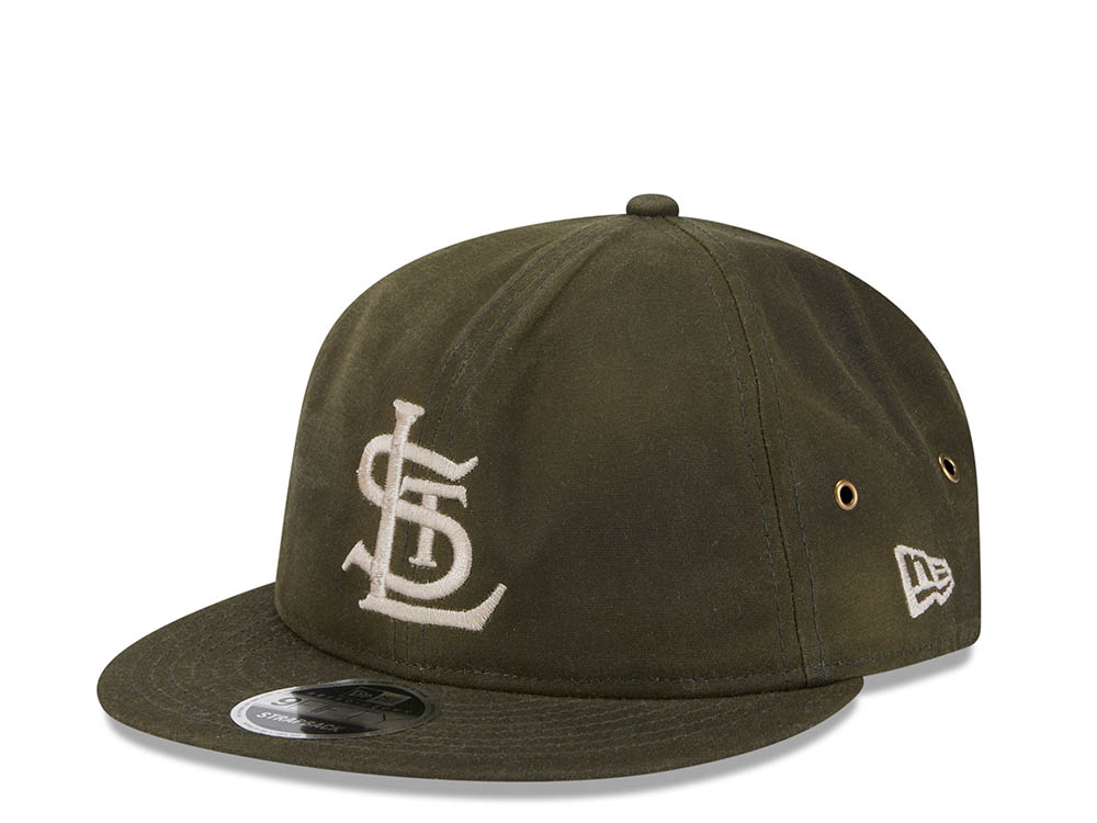 New Era St. Louis Cardinals Waxed Canvas Olive 9Fifty Retro Crown Strapback Hat