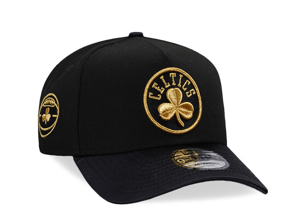 New Era Boston Celtics Black Gold Satin Brim Edition 9Forty A Frame Snapback Cap