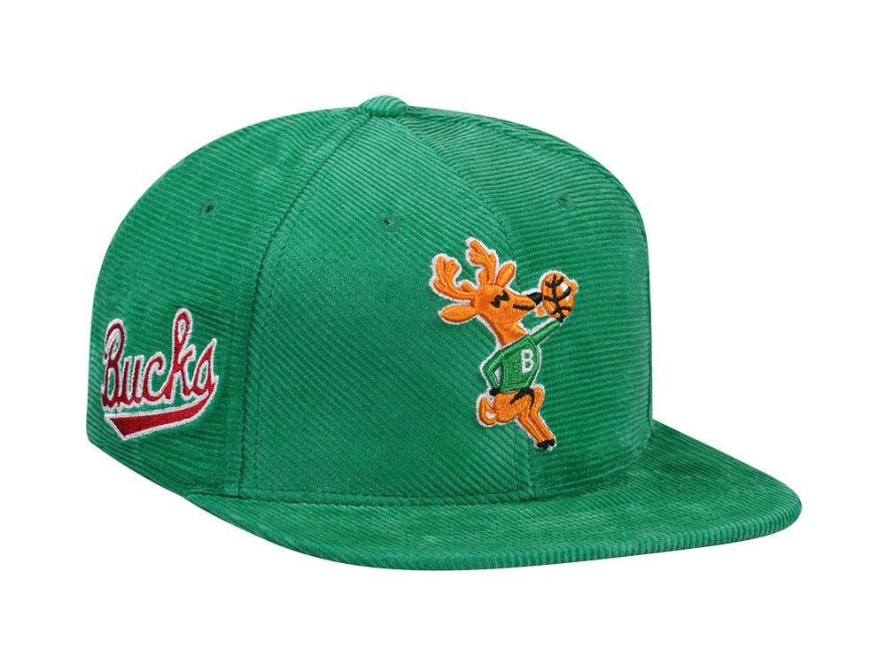 Mitchell & Ness Milwaukee Bucks Green Cord Hardwood Classic Snapback Cap