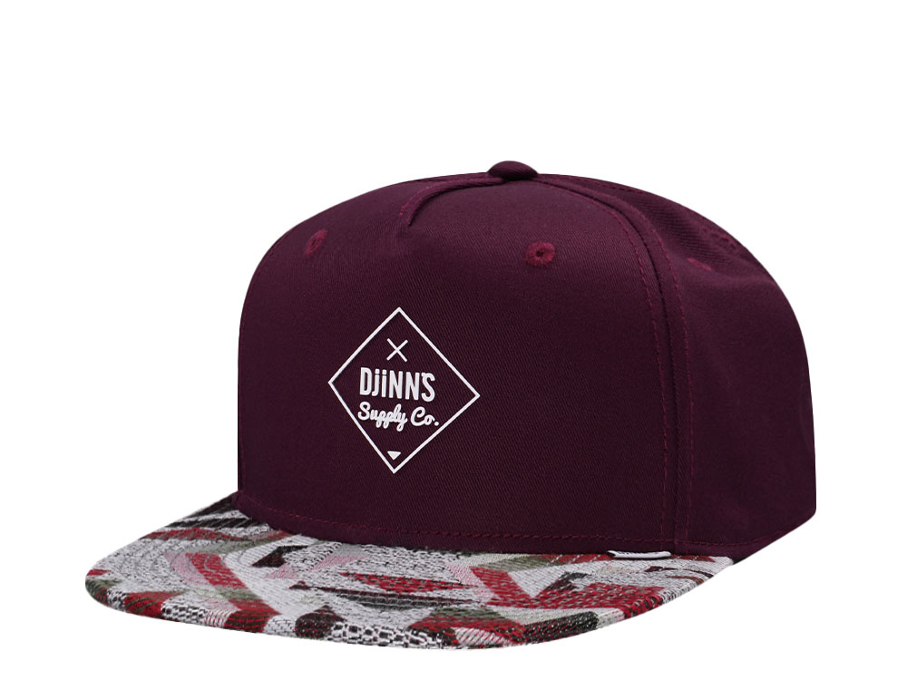 Djinns Rubber Aztec Wine 5 Panel Snapback Cap