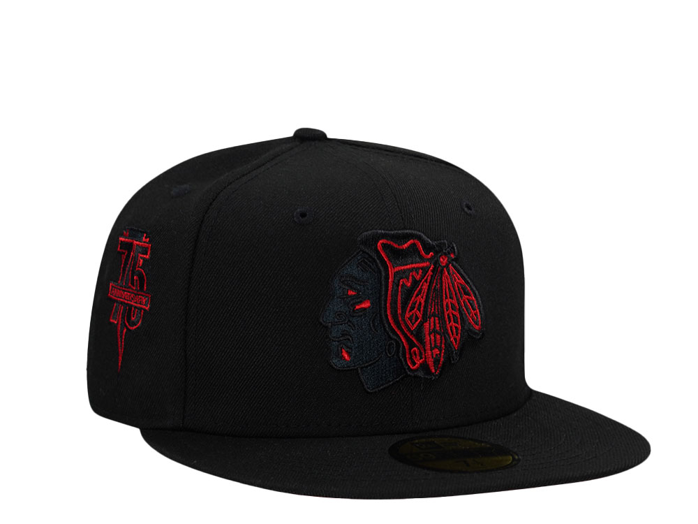 New Era Chicago Blackhawks 75th Anniversary Black Red Prime Edition 59Fifty Fitted Cap