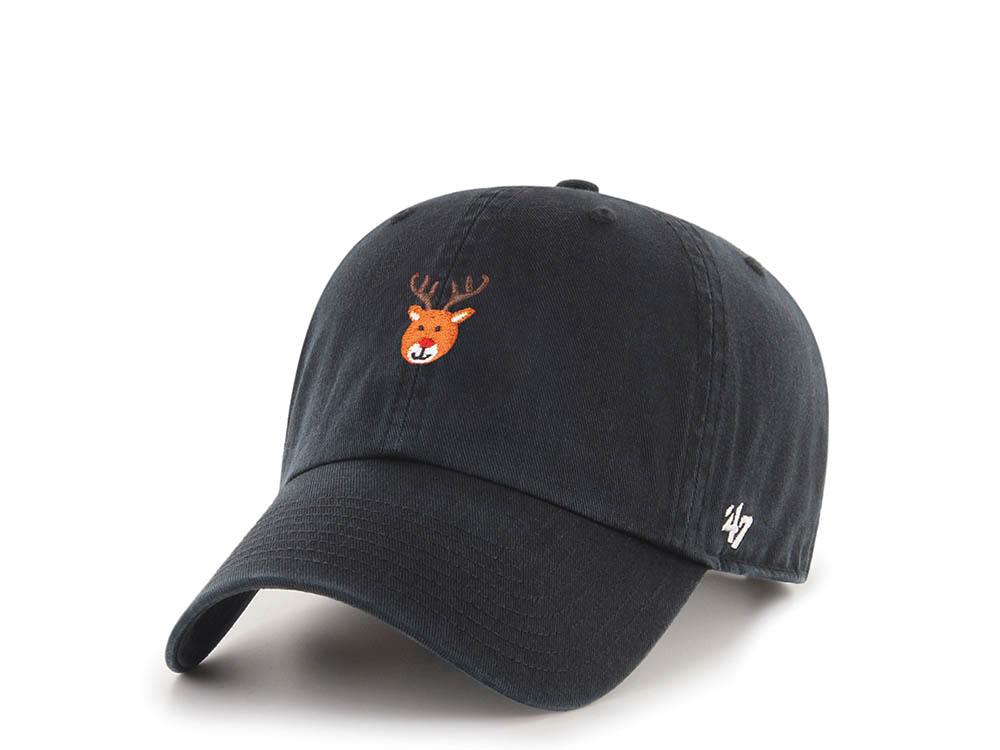 47Brand Reindeer Holiday Black Base Runner Clean Up Strapback Hat