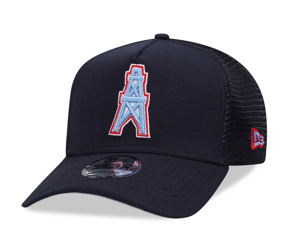 New Era Houston Oilers Navy 9Forty A Frame Trucker Snapback Cap