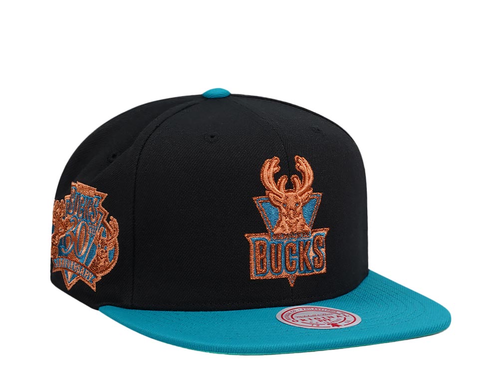 Mitchell & Ness Milwaukee Bucks 30th Anniversary Make Cents Black Two Tone Hardwood Classic Snapback Cap