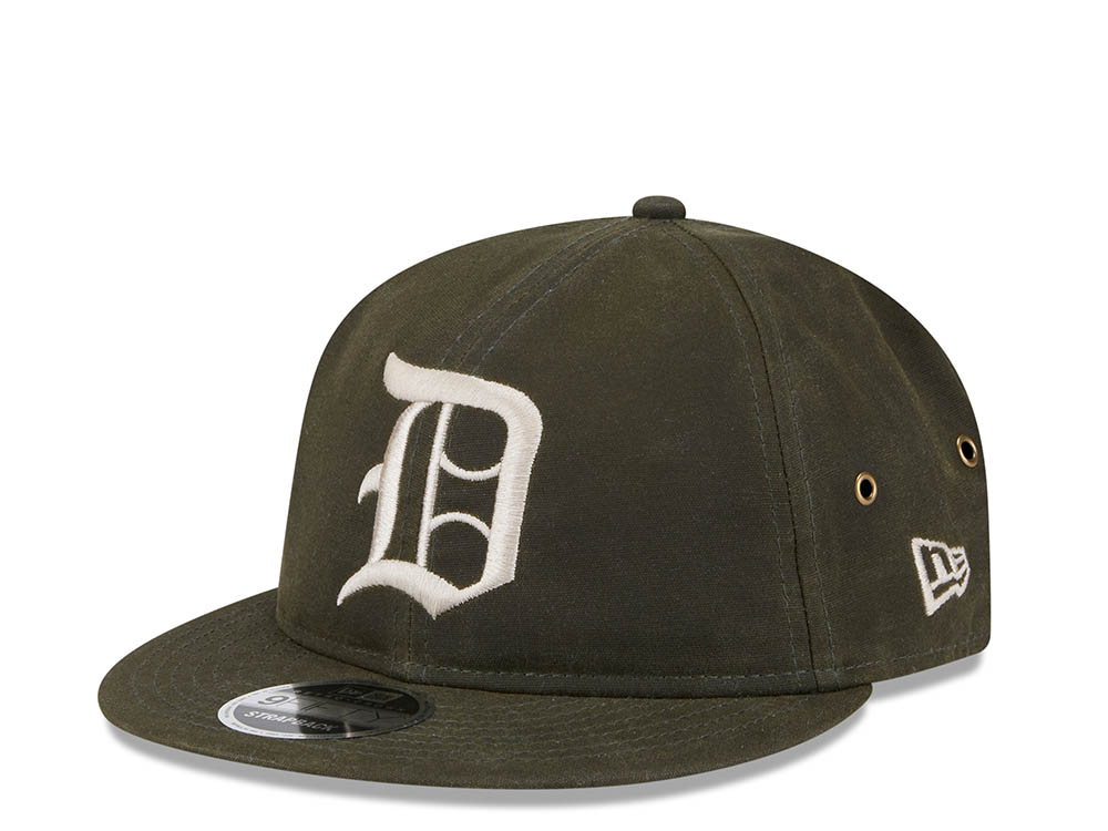 New Era Detroit Tigers Waxed Canvas Olive 9Fifty Retro Crown Strapback Hat