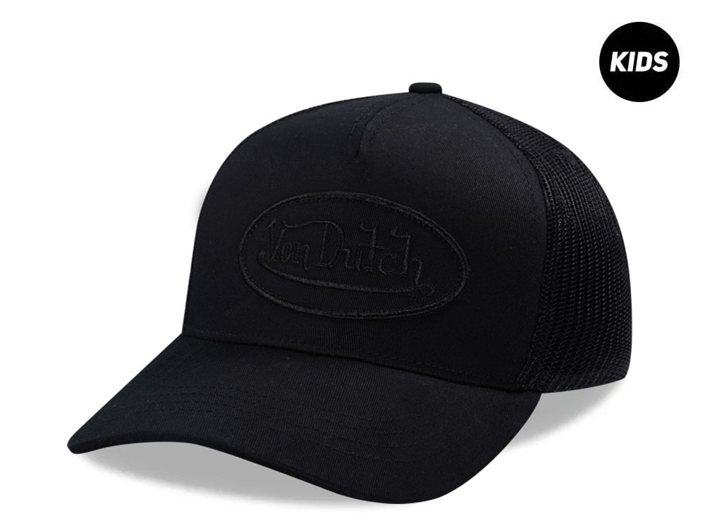 Von Dutch Oval Patch All Black Kids Edition Trucker Snapback Cap