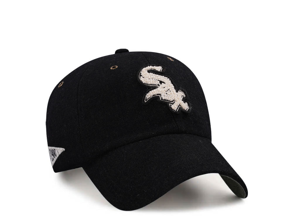 47Brand Chicago White Sox Black Wool Cleanup Strapback Cap