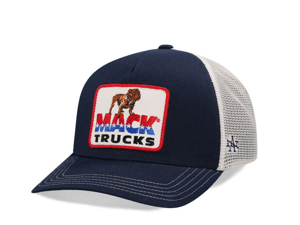 American Needle Mack Truck Twill Valin Patch Ivory Navy Trucker Snapback Hat